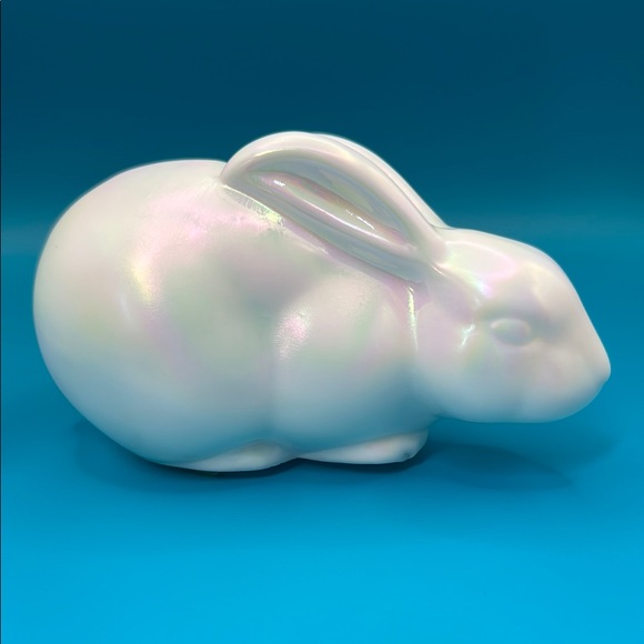 Mosser Glass White Iridized Rabbit Figurine